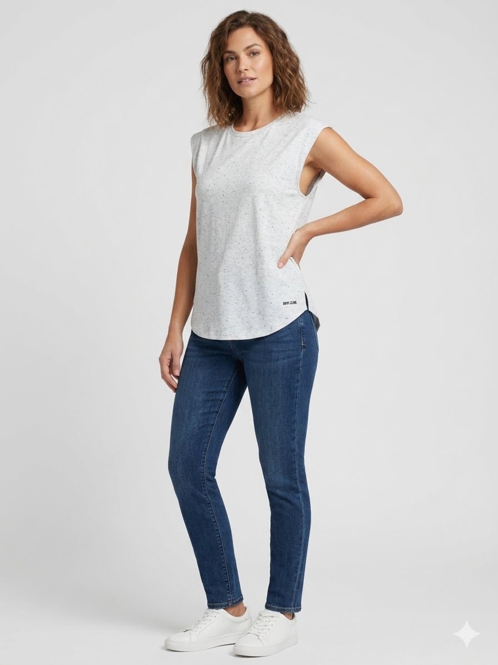 NWT DKNY Jeans White Heathered Cap-Sleeve Tank